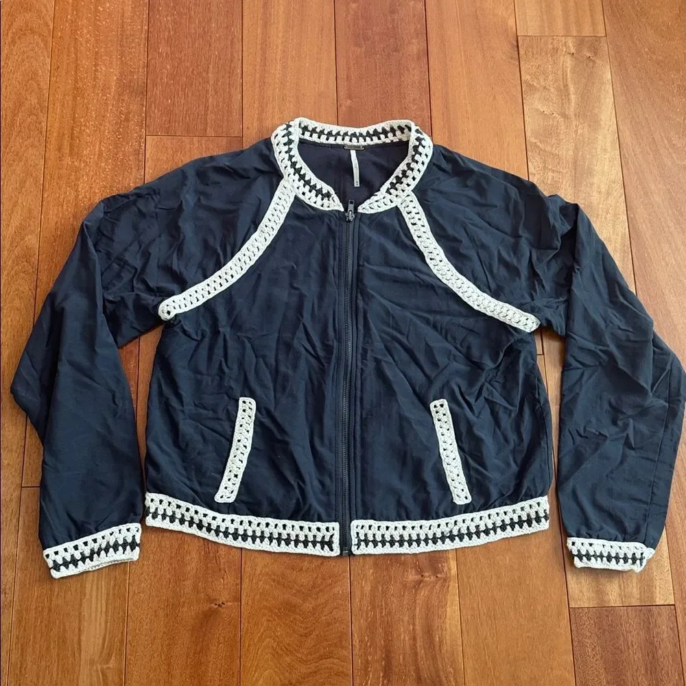 Free People Crochet Trim Baseball‎ Bomber Jacket Size M
